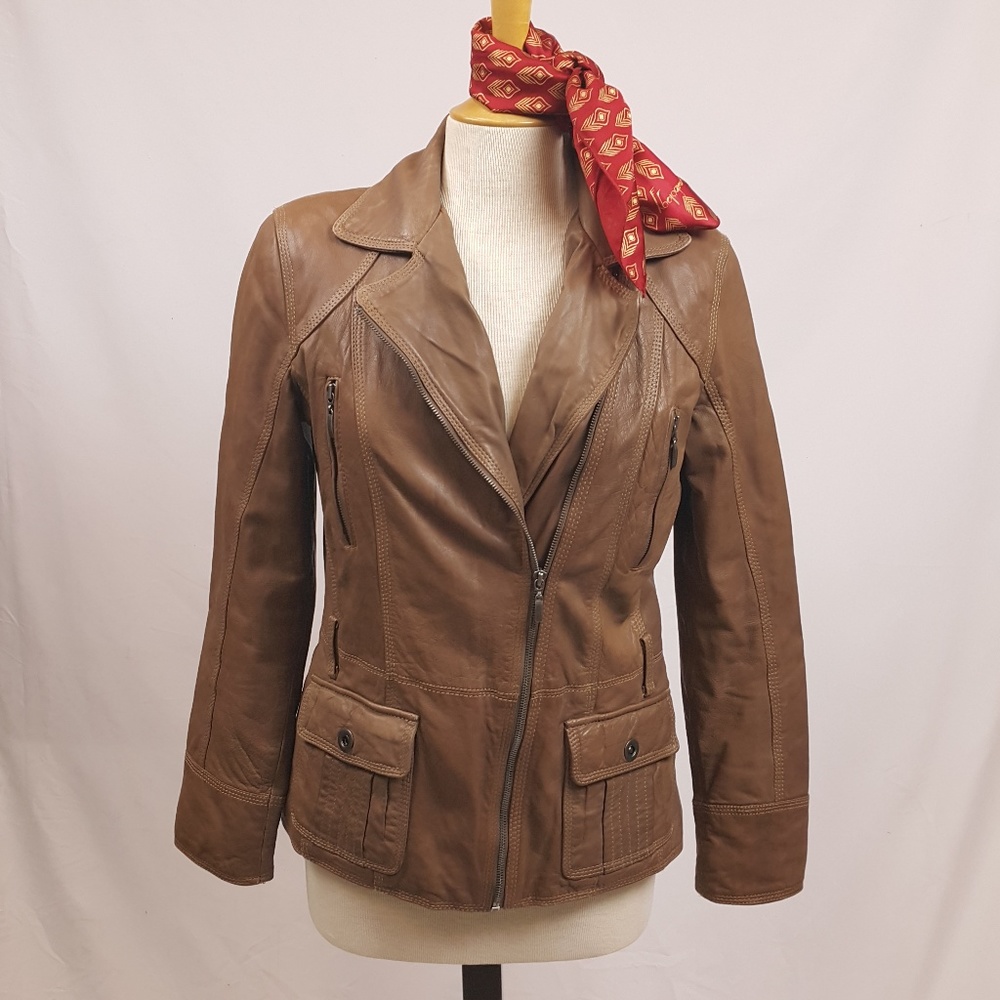 vintage Laura di Sarpi Tan Genuine Leather Jacket sz 38